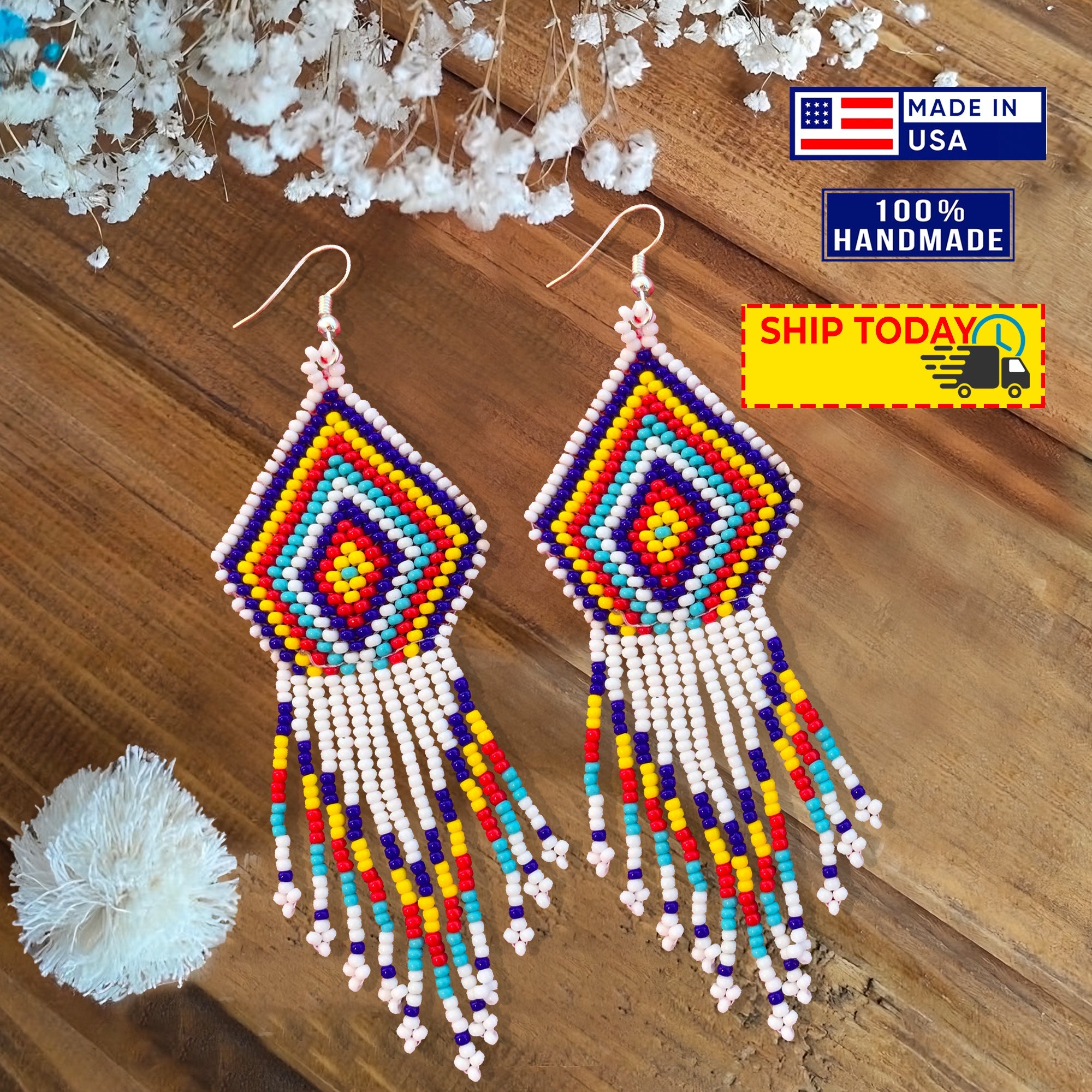 Native American popular Handcrafted Seed Bead Necklace and Earring Set