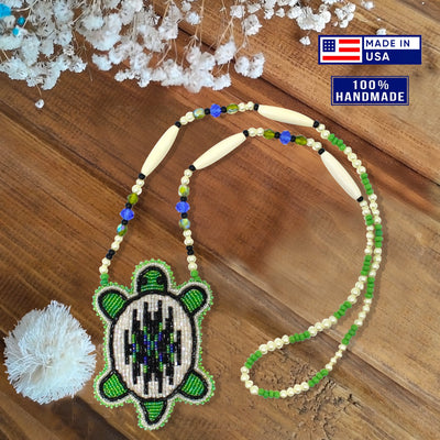 SALE 50 %OFF - New Handmade Blue Green White Turtle Long Necklace Earring Set