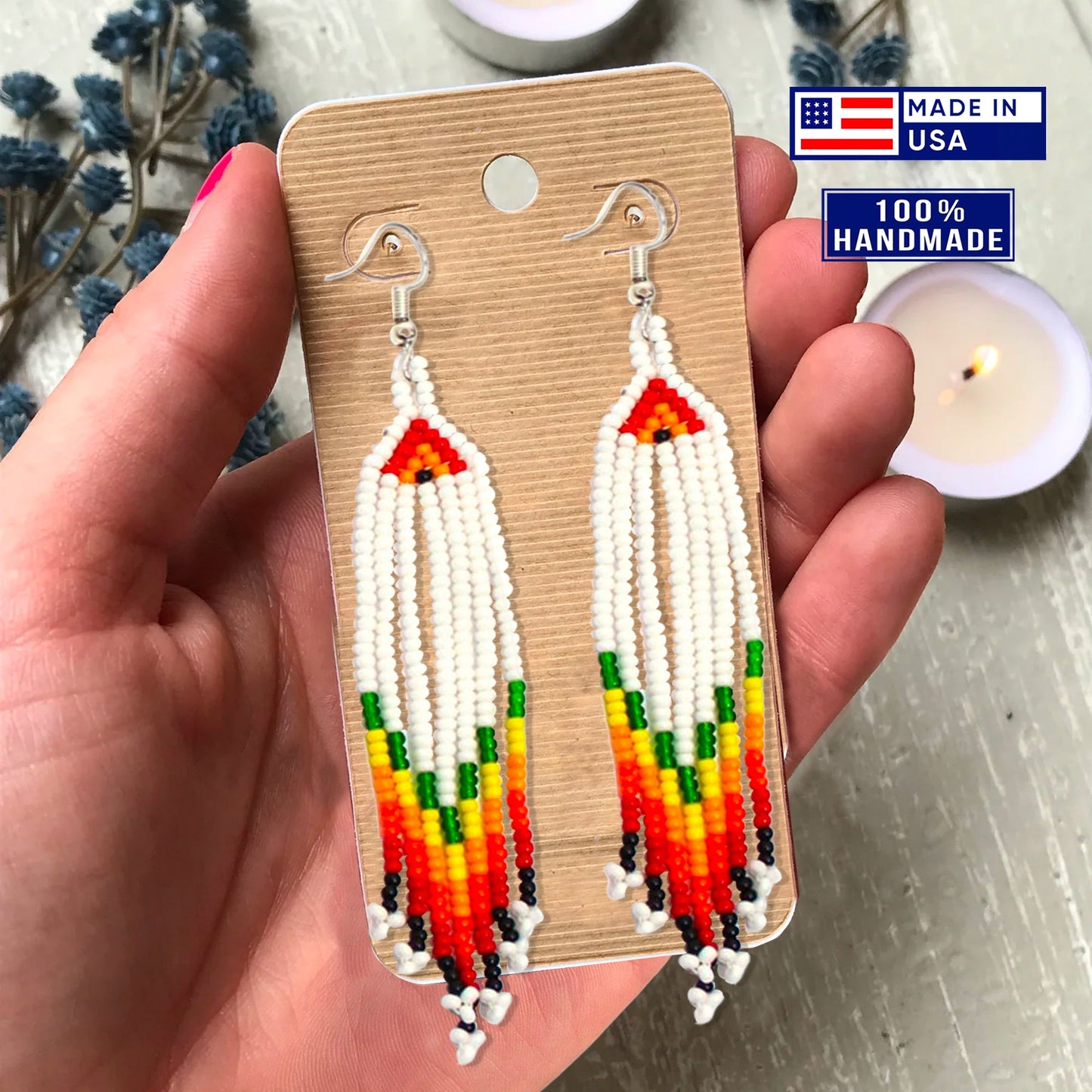 SALE 50 %OFF - Handmade Beaded White Orange Yellow Choker Necklace Earrings Set