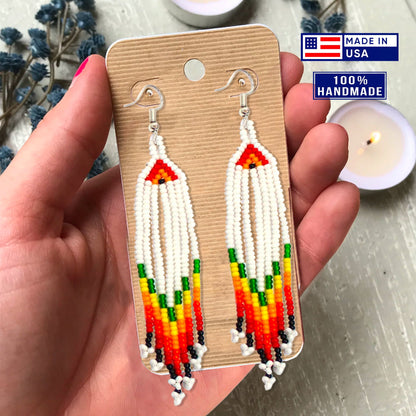 SALE 50 %OFF - Handmade Beaded White Orange Yellow Choker Necklace Earrings Set