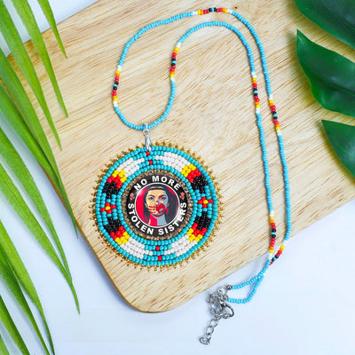 SALE 50% OFF - No More Stolen Sister Feathers  Handmade Glass Beaded Patch Necklace Pendant