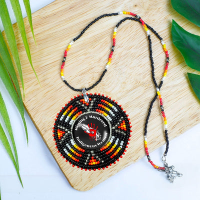 SALE 50% OFF -  Missing and Murdered Indigenious Women 2 Sunburst Beaded Patch Necklace Pendant