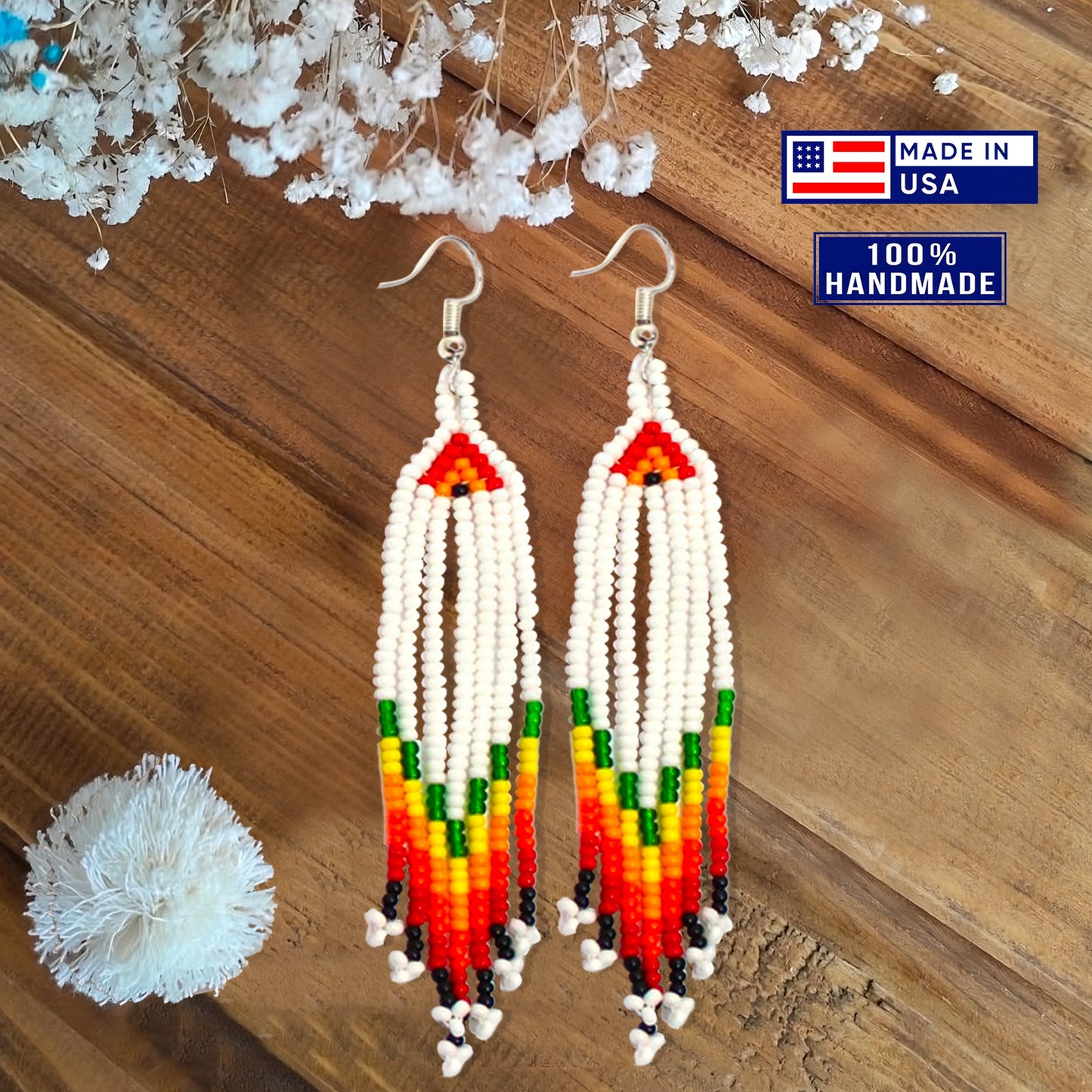 SALE 50 %OFF - Handmade Beaded White Orange Yellow Choker Necklace Earrings Set