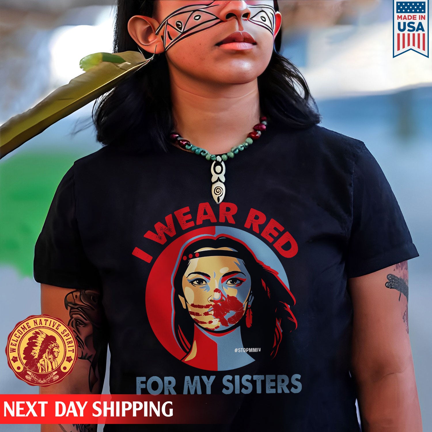 MMIW - I Wear Red For My Sisters Red Hand Indigenous Women Shirt