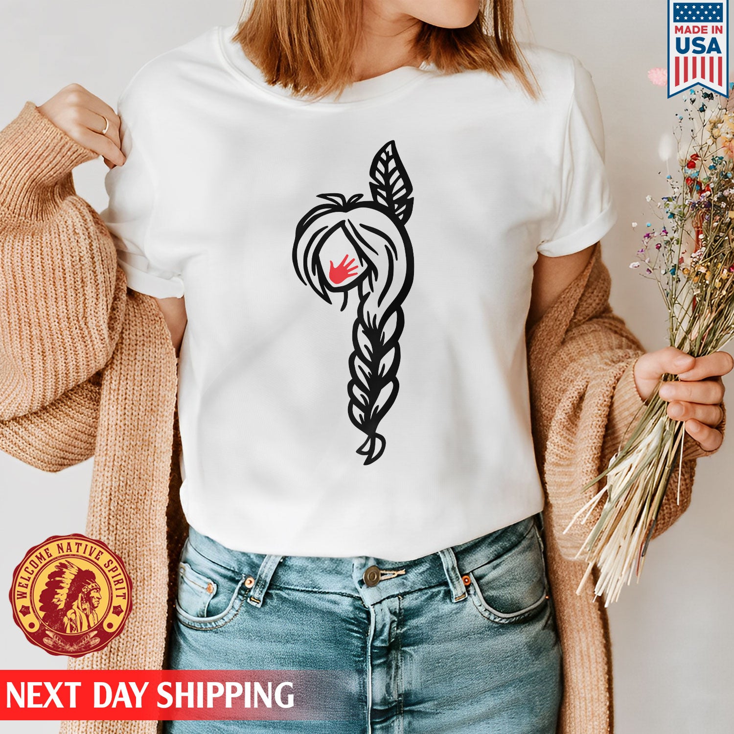 MMIW - I Wear Red For My Sisters Red Hand Black Hair Indigenous Women Shirt