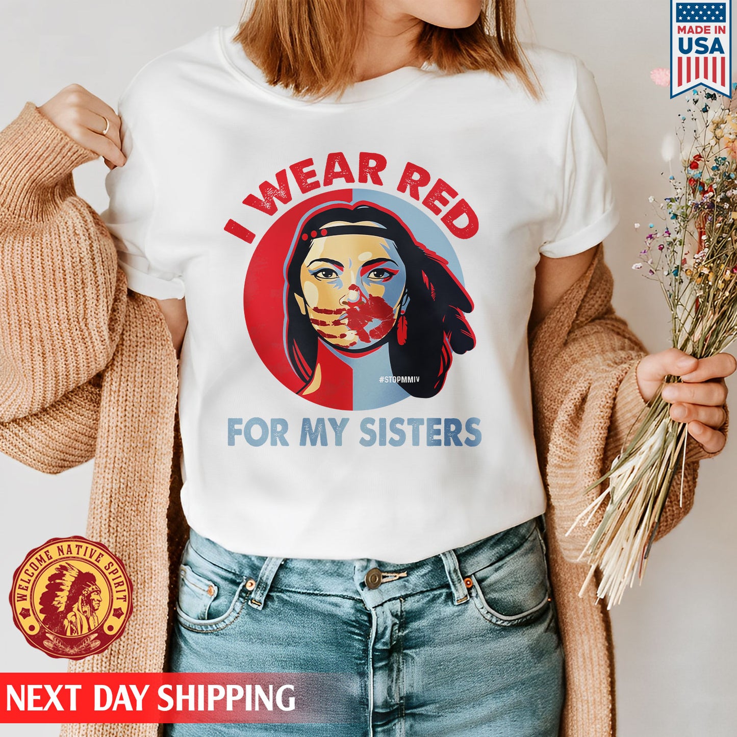 MMIW - I Wear Red For My Sisters Red Hand Indigenous Women Shirt