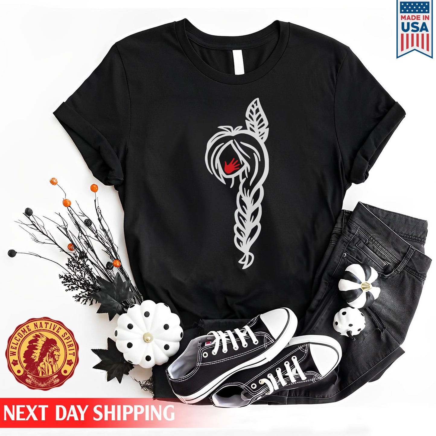 MMIW - I Wear Red For My Sisters Red Hand Black Hair Indigenous Women Shirt