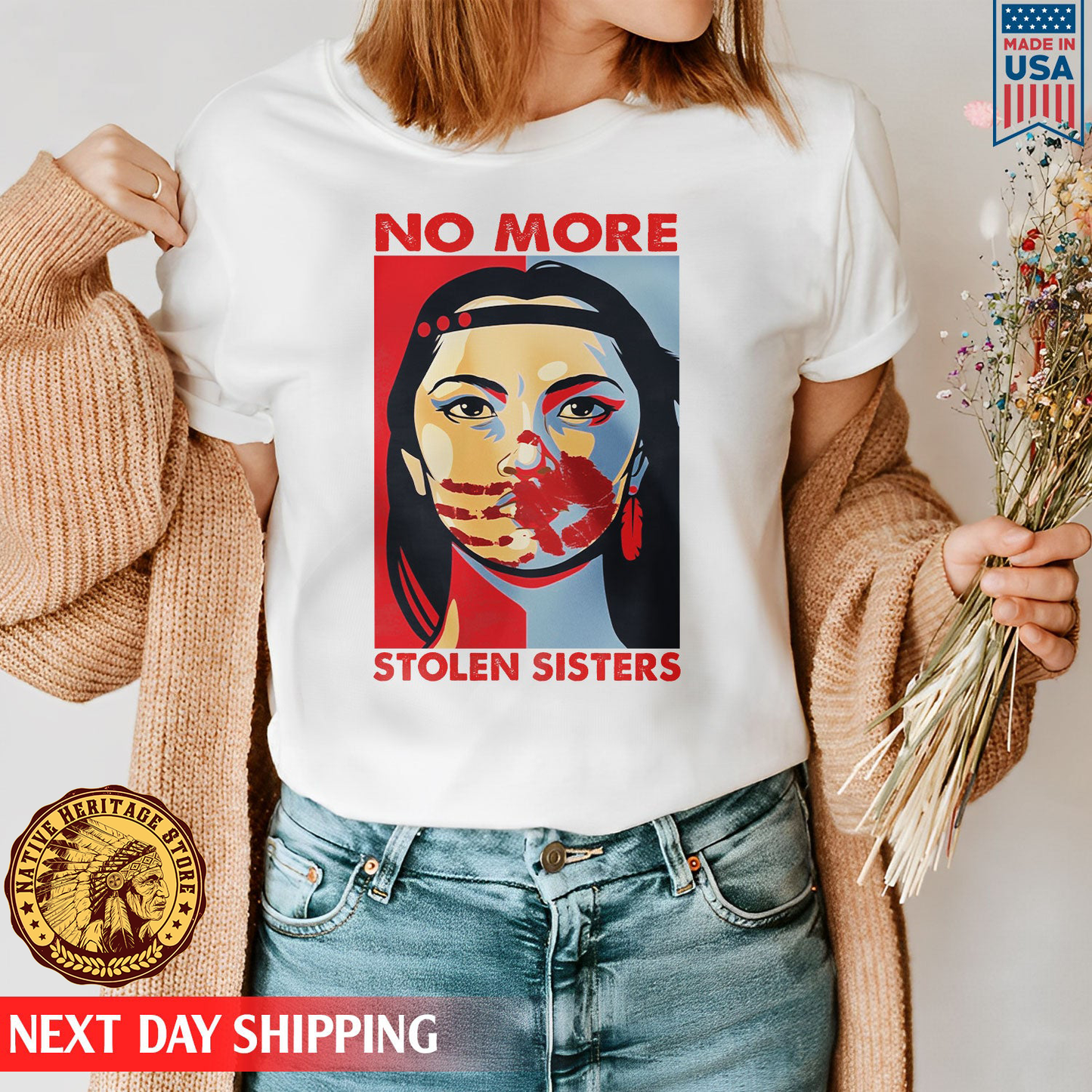 I Wear Red For My Sister Heart, No More Stolen Sisters MMIW Shirts