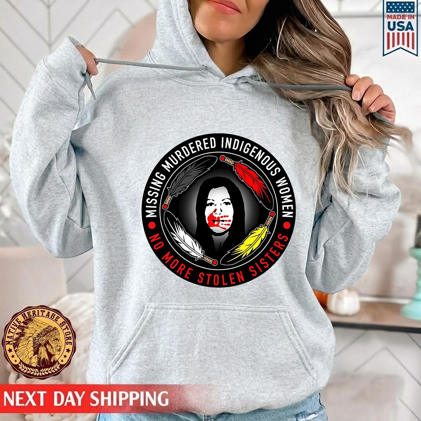 MMIW No More Stolen Sisters Feather Color Red Hand Unisex T-Shirt/Hoodie/Sweatshirt