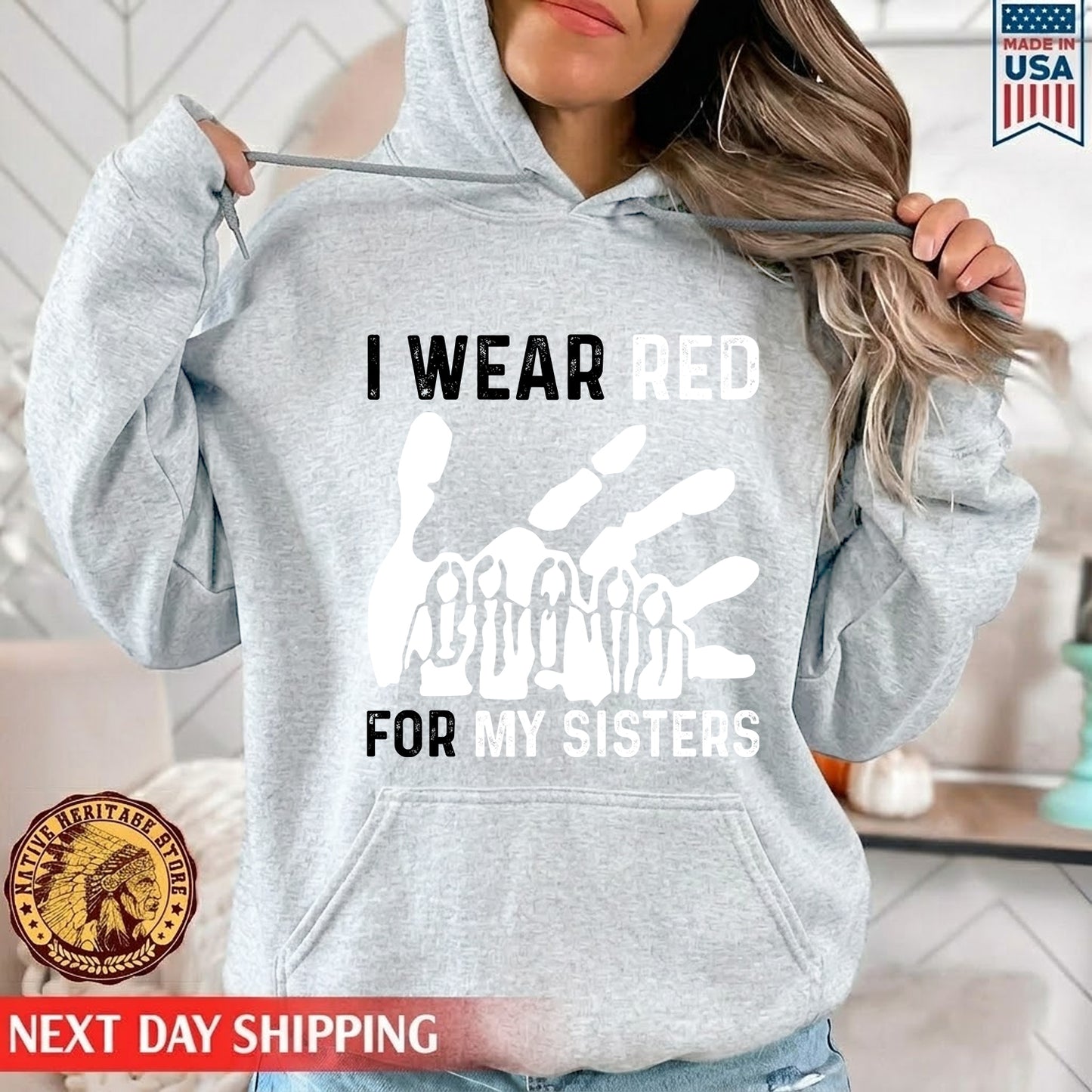 MMIW I Wear Red For My Sister Red Hand Unisex Kid size Hoodie/Sweatshirt/T-Shirt