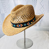 SALE 50% OFF - Straw Cowboy Cowgirl Hat With Hatband Beaded Brim Native American Style