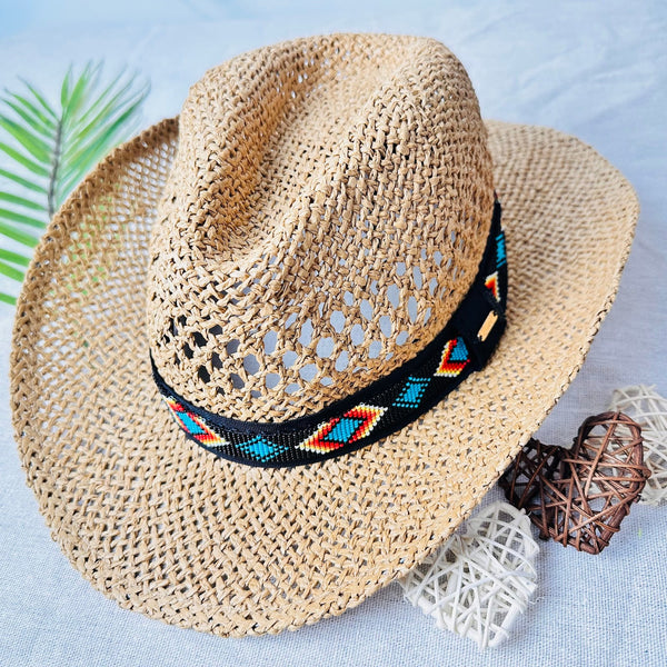 COWGIRL HAT Beaded embellished bendable cowboy hat spf PROTECTED Straw Beach Cowboy Hats for Women Vintage Beaded Shapeable  main image 2