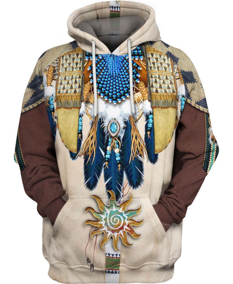 Blue Feather Pattern 3D Hoodie - Native American Pride Shop