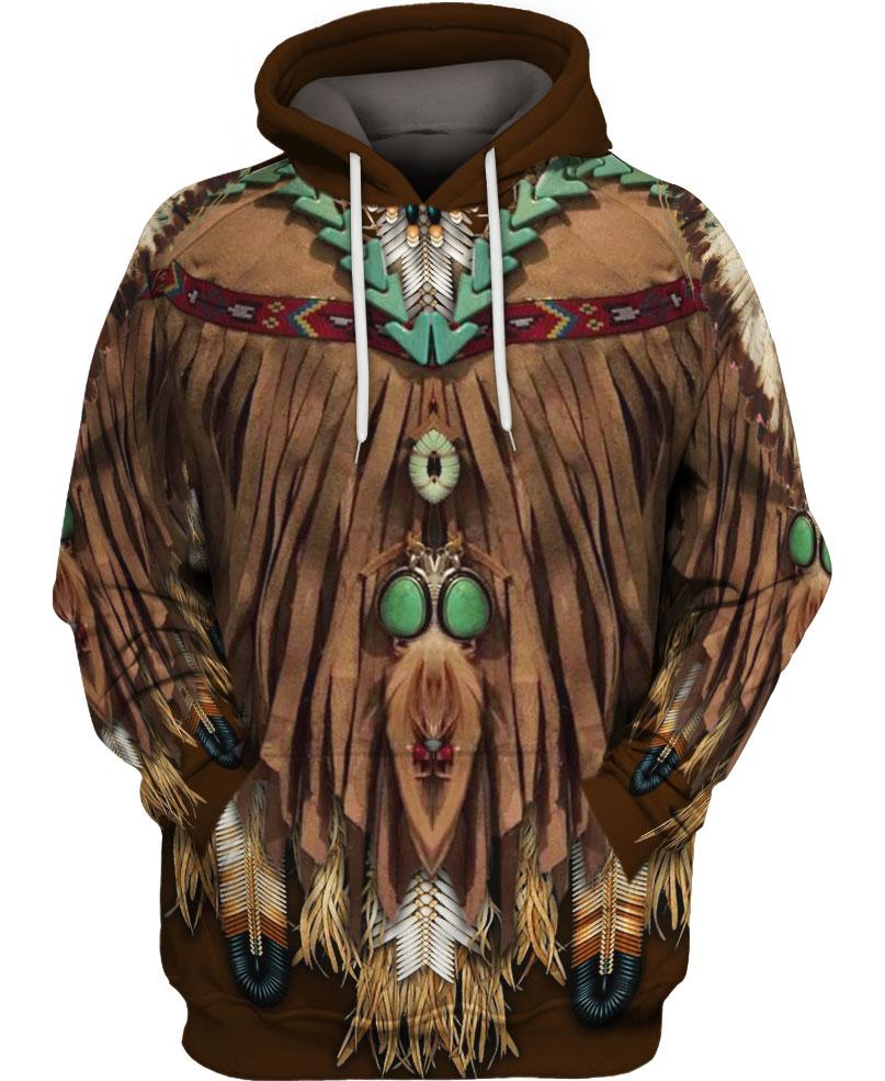 Dark Brown Printed Suede 3D Hoodie - Native American Pride Shop