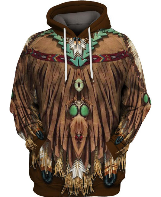 Dark Brown Printed Suede 3D Hoodie - Native American Pride Shop