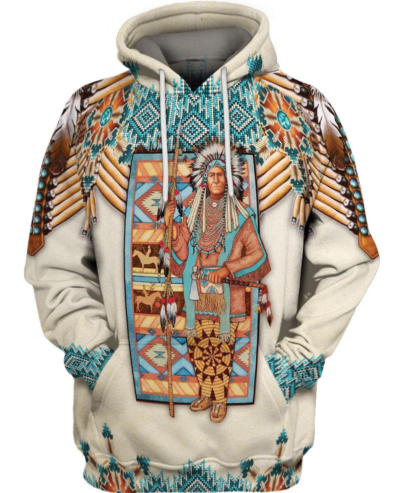 White Bead Native Chief 3D Hoodie - Native American Pride Shop