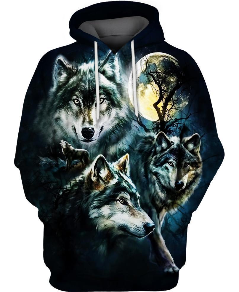 Wolf Night Moon 3D Hoodie - Native American Pride Shop