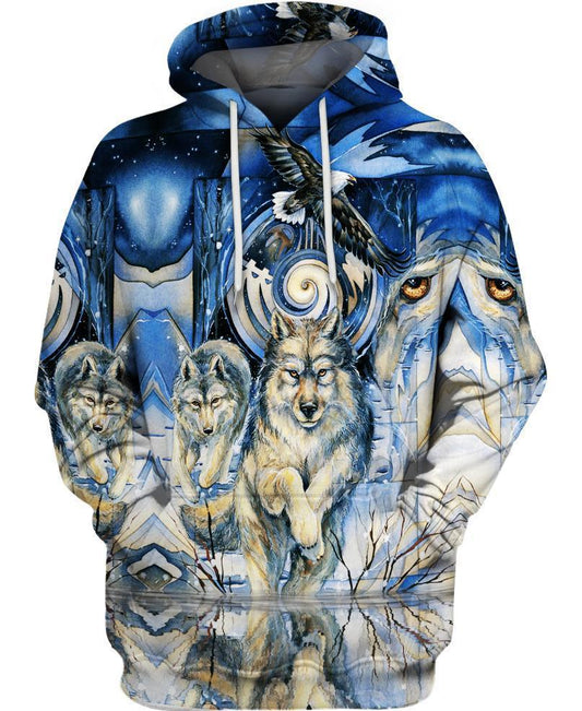 Wolf Eagle 3D Hoodie - Native American Pride Shop