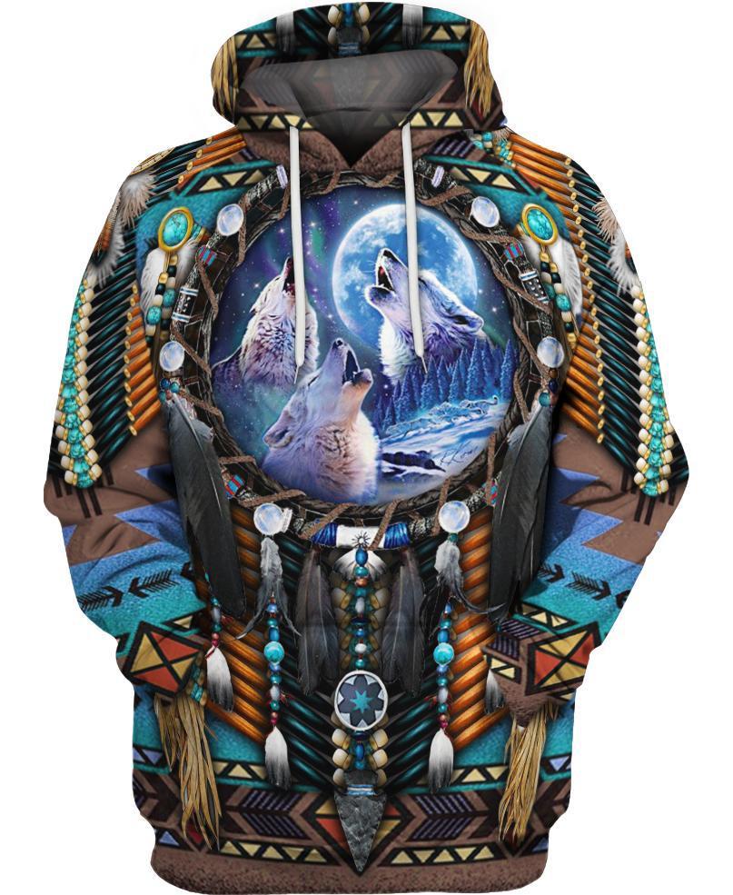 Blue Wolf Dreamcatcher Native 3D Hoodie