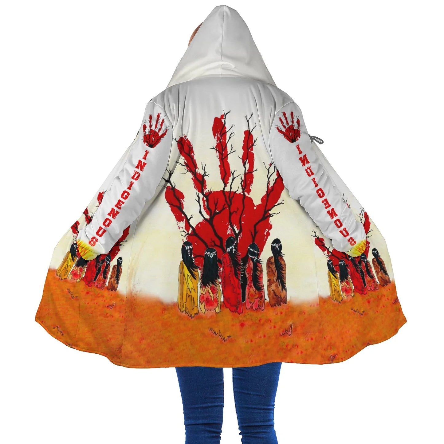 Indigenous Art Horn Button Long Fleece Windbreaker