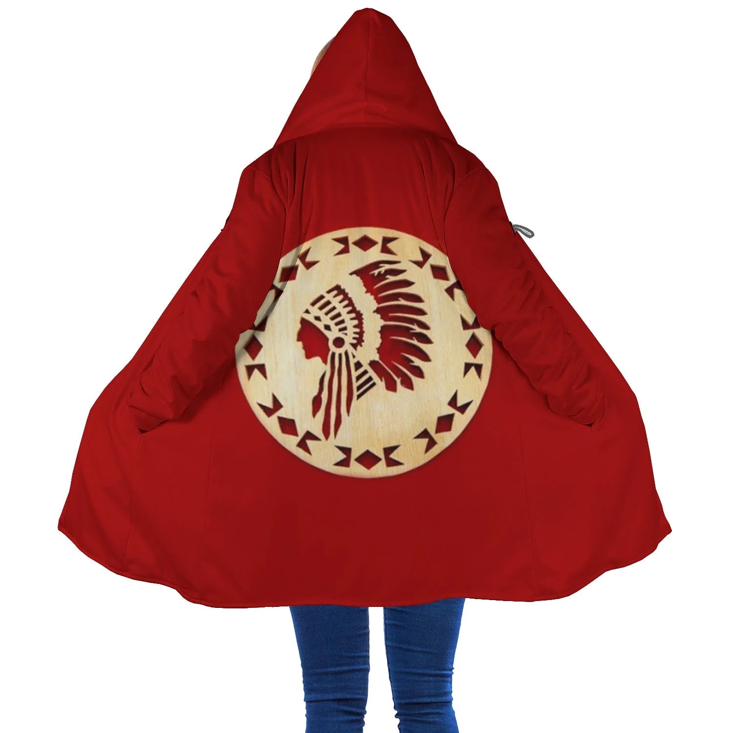 Native American Pride Horn Button Long Fleece Windbreaker