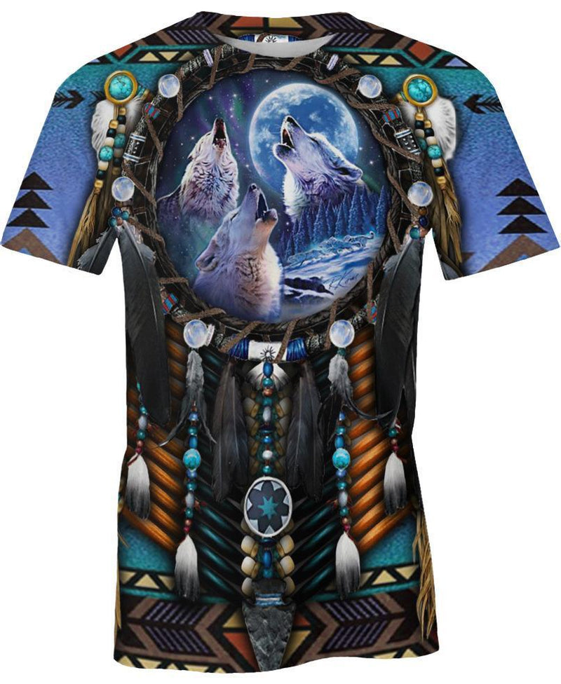 Blue Wolf Dreamcatcher Native 3D Hoodie