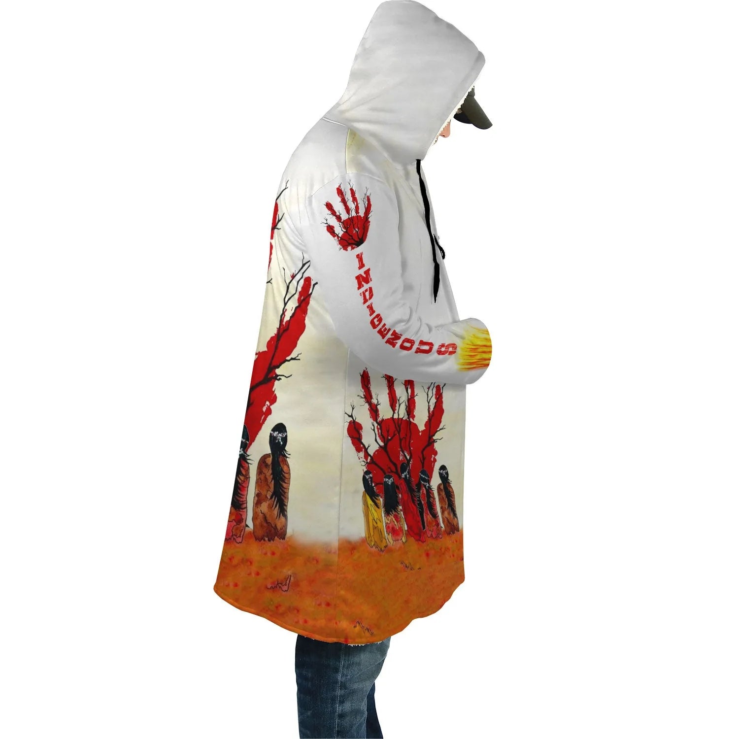 Indigenous Art Horn Button Long Fleece Windbreaker