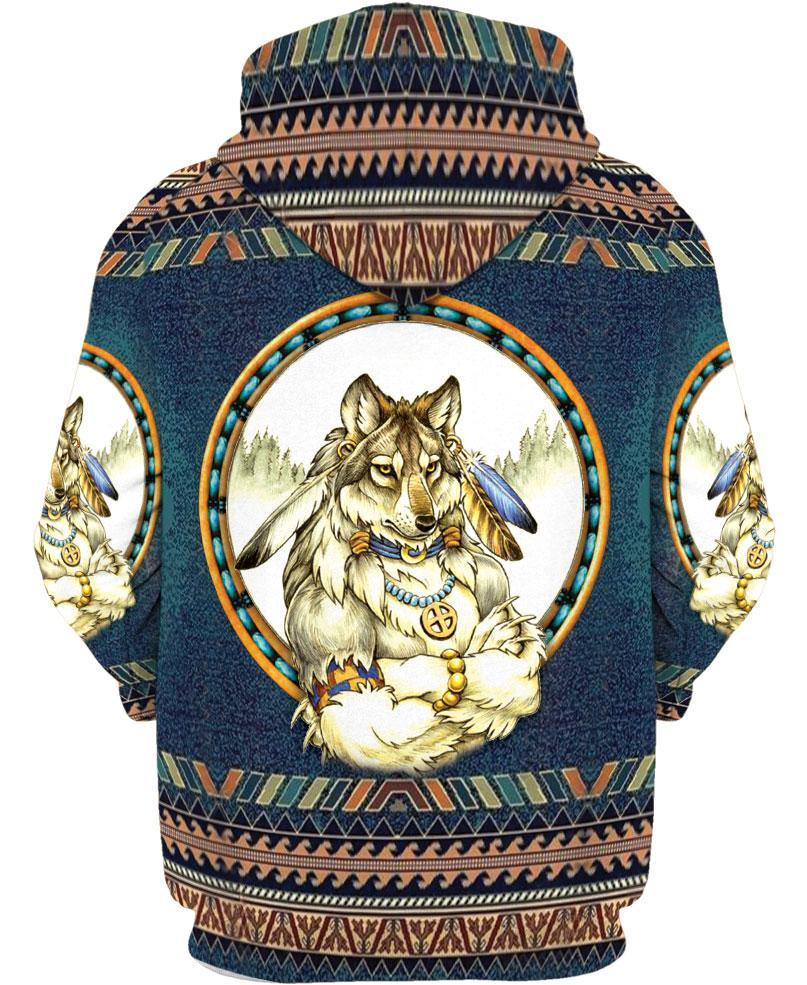 Blue Wolf Man 3D Hoodie - Native American Pride Shop
