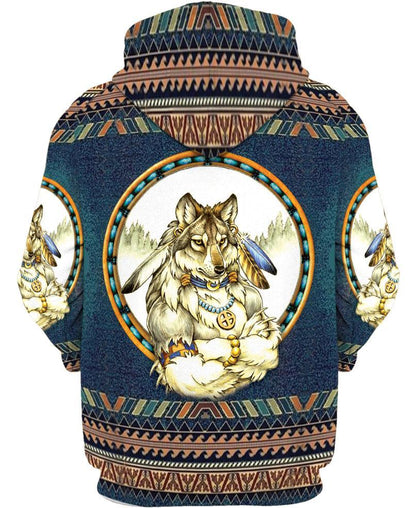 Blue Wolf Man 3D Hoodie - Native American Pride Shop