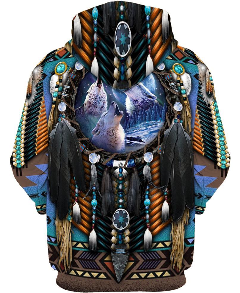 Blue Wolf Dreamcatcher Native 3D Hoodie