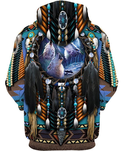 Blue Wolf Dreamcatcher Native 3D Hoodie
