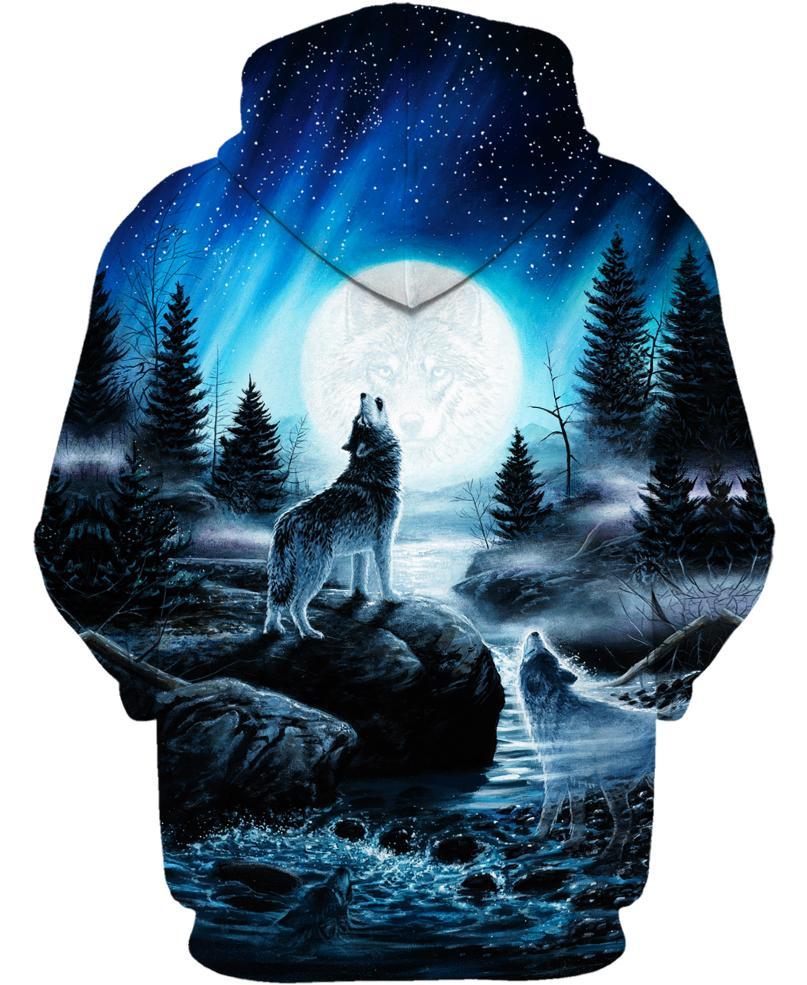 Wolf Blue Moon 3D Hoodie - Native American Pride Shop
