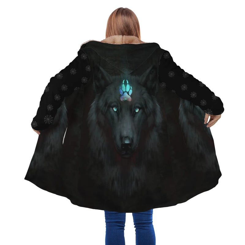 Black Wolf  Beauty Horn Button Long Fleece Windbreaker Custom