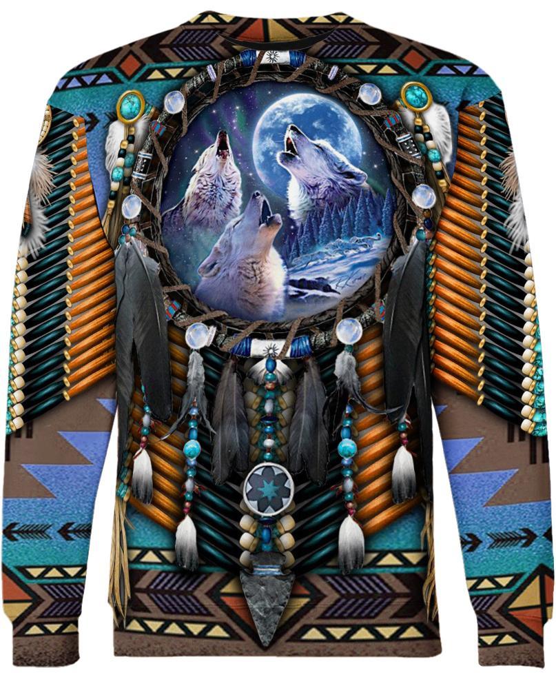 Blue Wolf Dreamcatcher Native 3D Hoodie