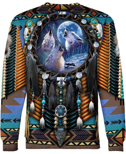Blue Wolf Dreamcatcher Native 3D Hoodie