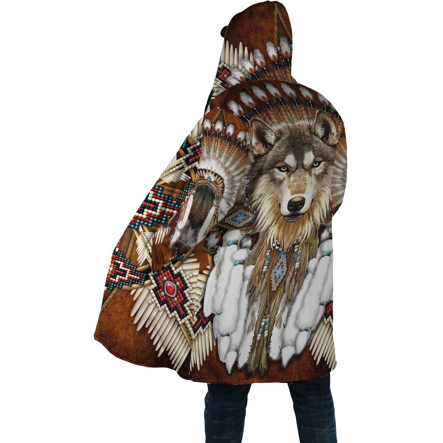 Amazing Wolf Feather Native Cloak