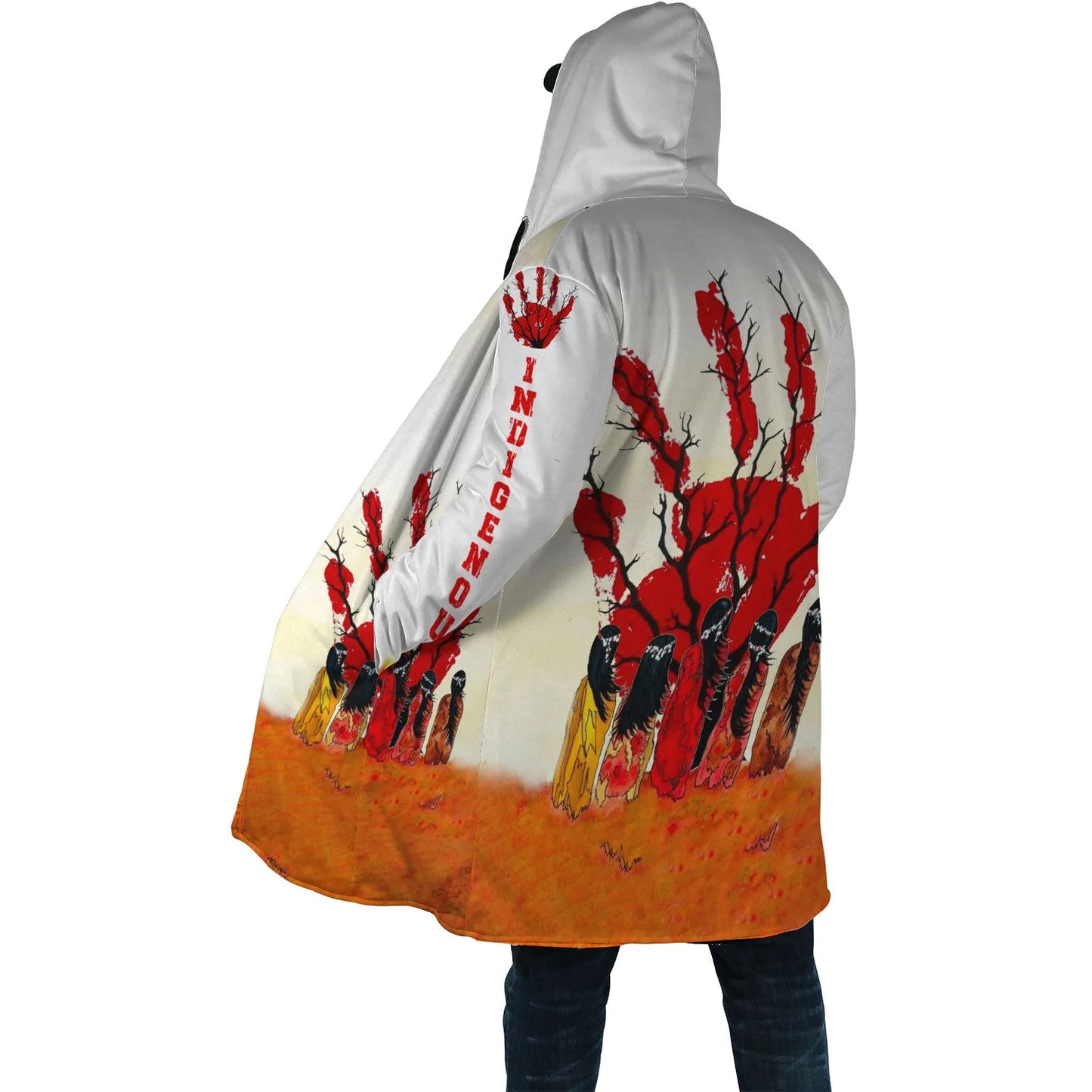 Indigenous Art Horn Button Long Fleece Windbreaker