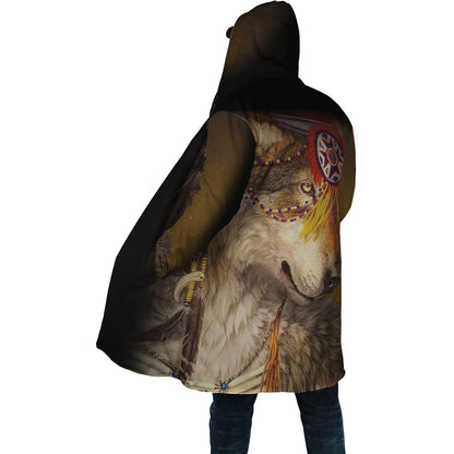 Wolf Spirit Horn Button Long Fleece Windbreaker