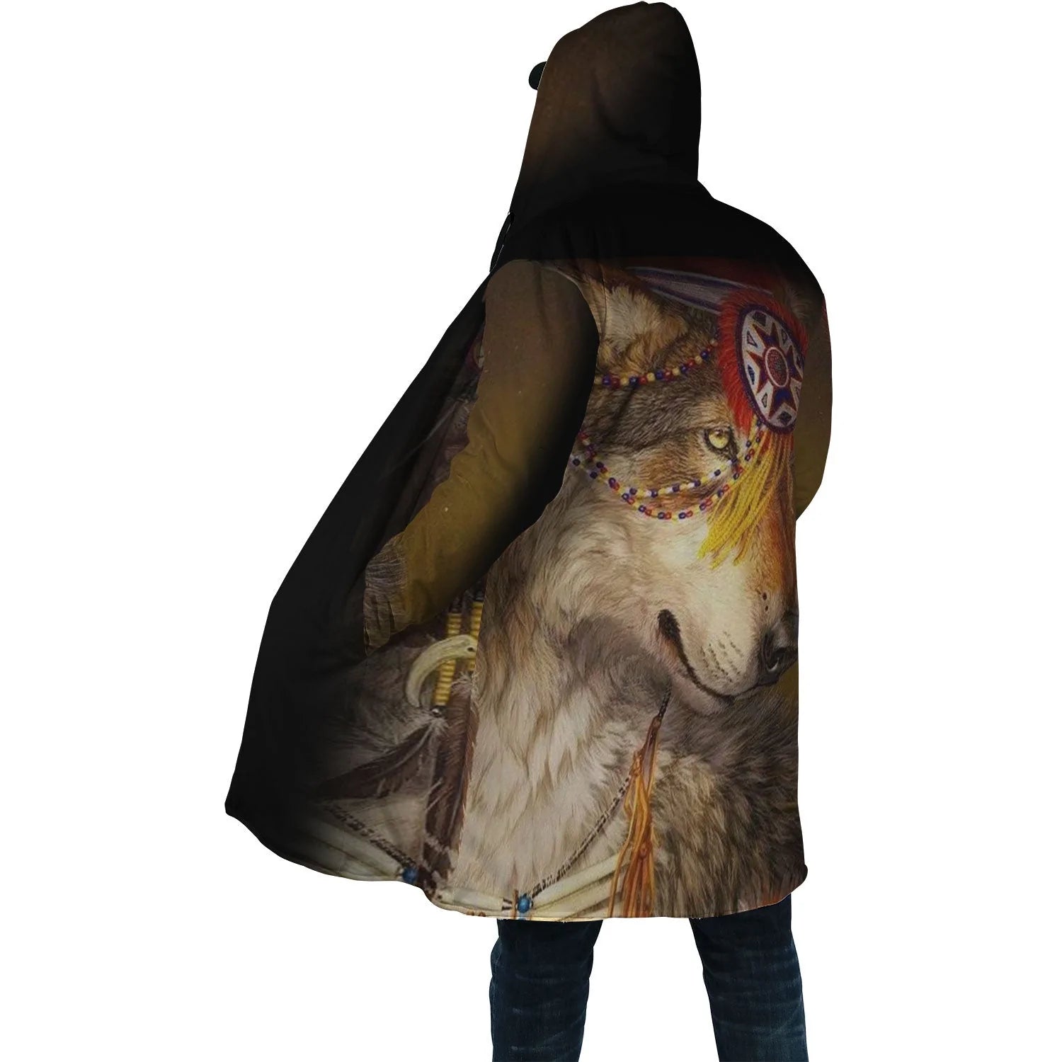 Wolf Spirit Horn Button Long Fleece Windbreaker