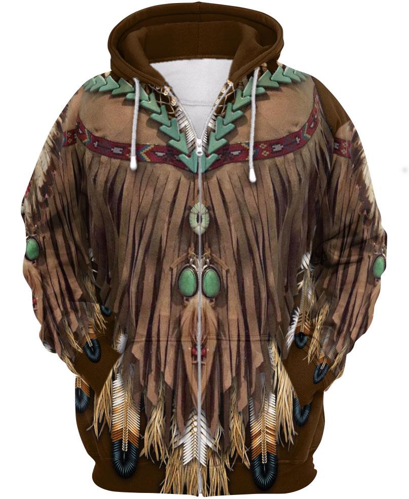 Dark Brown Printed Suede 3D Hoodie - Native American Pride Shop