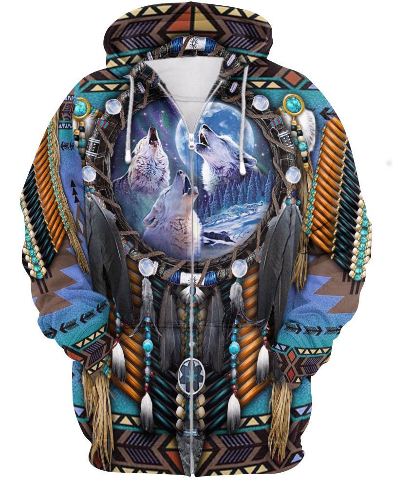 Blue Wolf Dreamcatcher Native 3D Hoodie