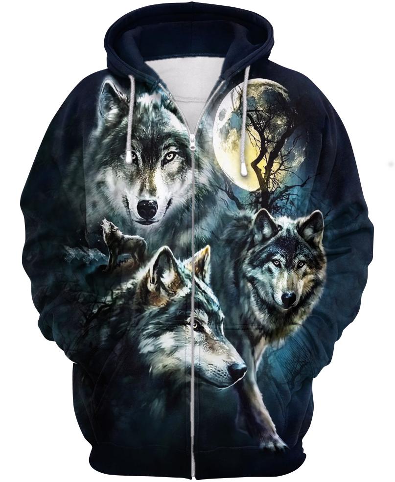 Wolf Night Moon 3D Hoodie - Native American Pride Shop