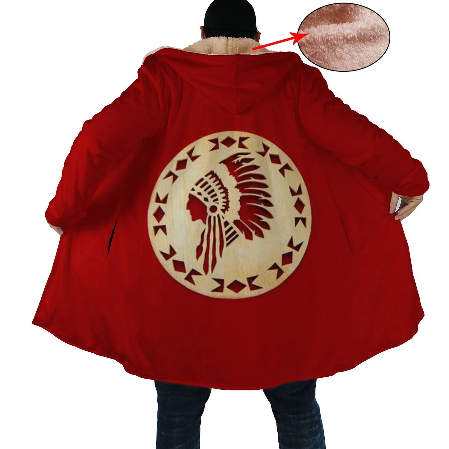 Native American Pride Horn Button Long Fleece Windbreaker