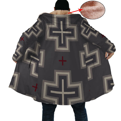 Plus Pattern On Black Background Horn Button Long Fleece Windbreaker NBD