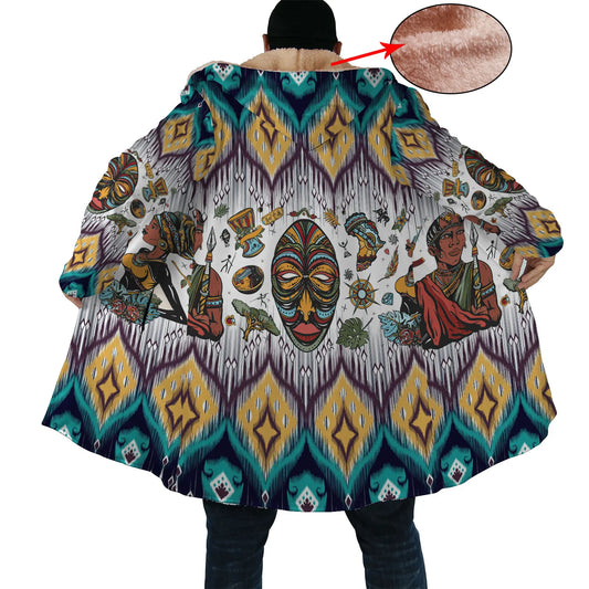 Native American Face Human Horn Button Long Fleece Windbreaker NBD