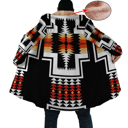 Native American Culture Pattern Horn Button Long Fleece Windbreaker