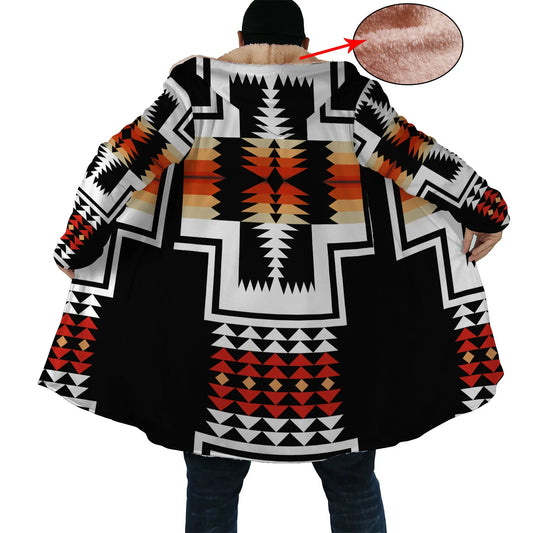 Native American Culture Pattern Horn Button Long Fleece Windbreaker