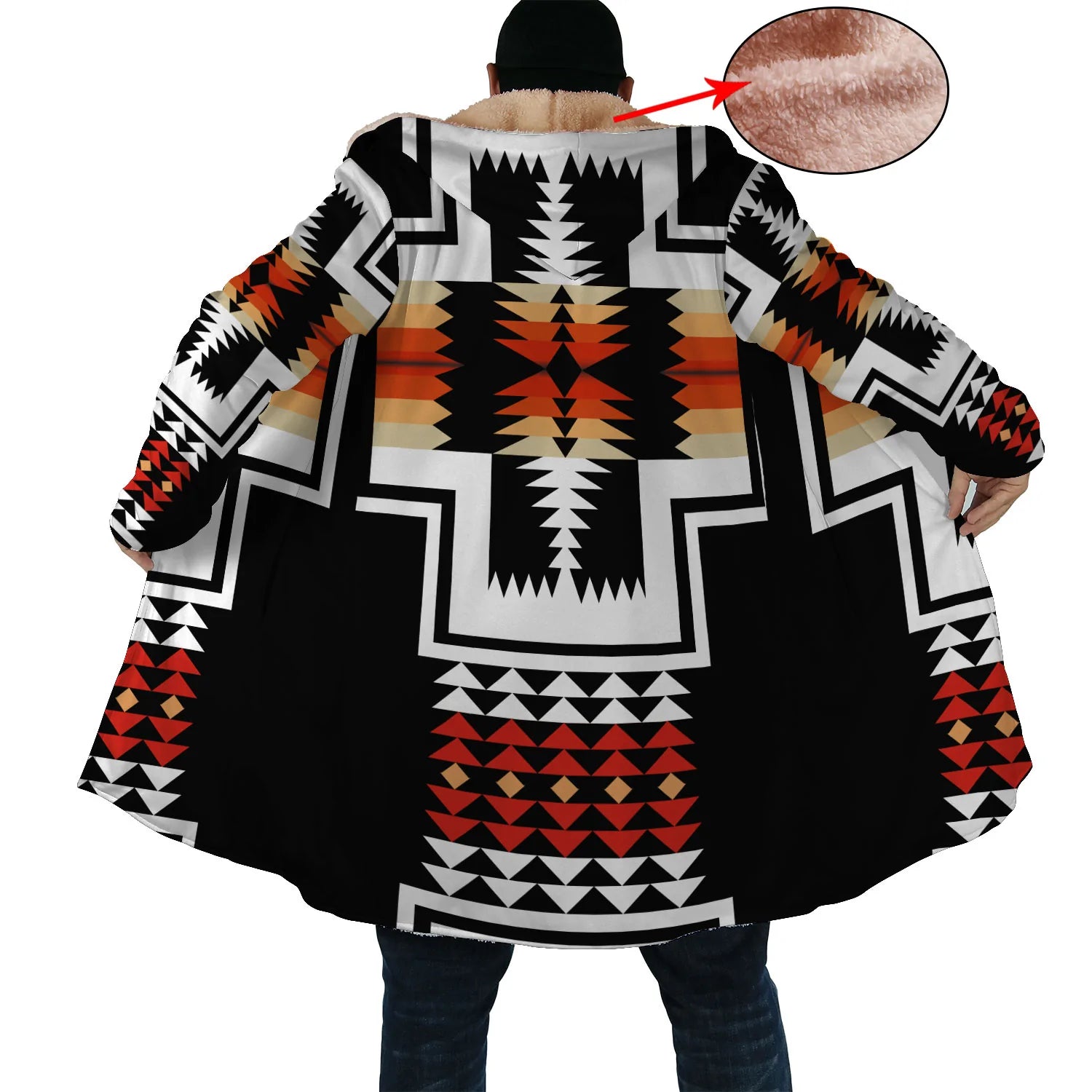 Native American Culture Pattern Horn Button Long Fleece Windbreaker