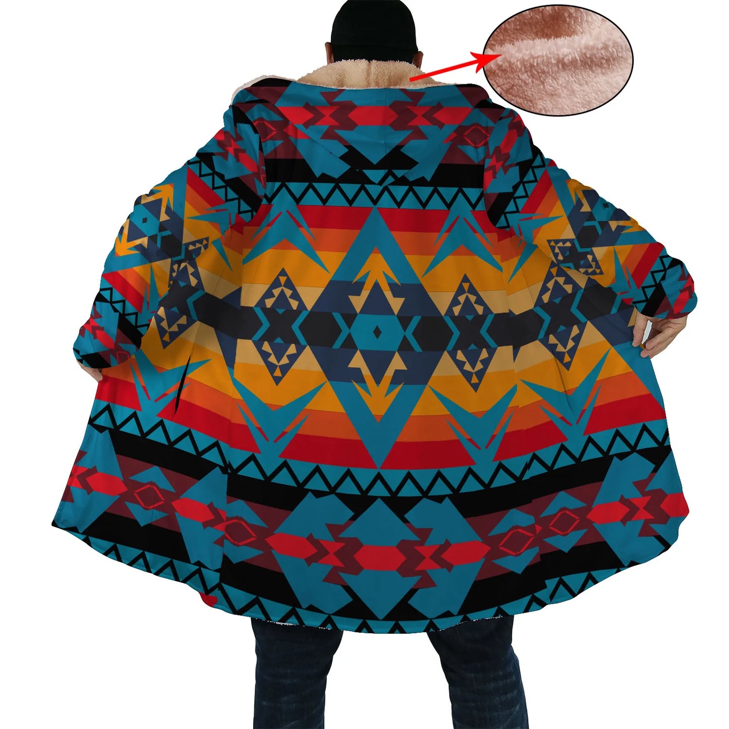 Horn Button Long Fleece Windbreaker Culture Pattern NBD