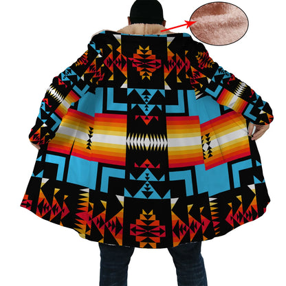 Native American Culture Pattern Horn Button Long Fleece Windbreaker